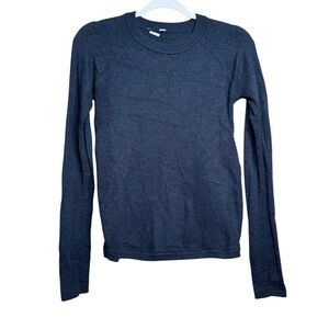 Lululemon Navy Blue Waffle Knit Crew Neck Sweater Pullover Merino Wool XS/S
